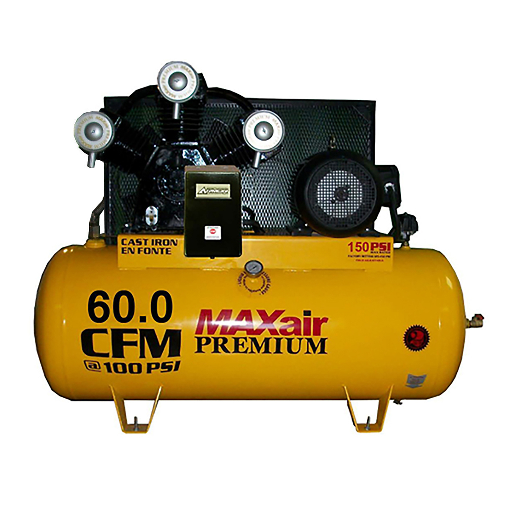 MAXair Premium Air Compressor - 60 CFM, 120-Gallon Tank, 15 HP, Three Cylinder Cast Iron Pump, Model# C153120H1-MS208-MAP